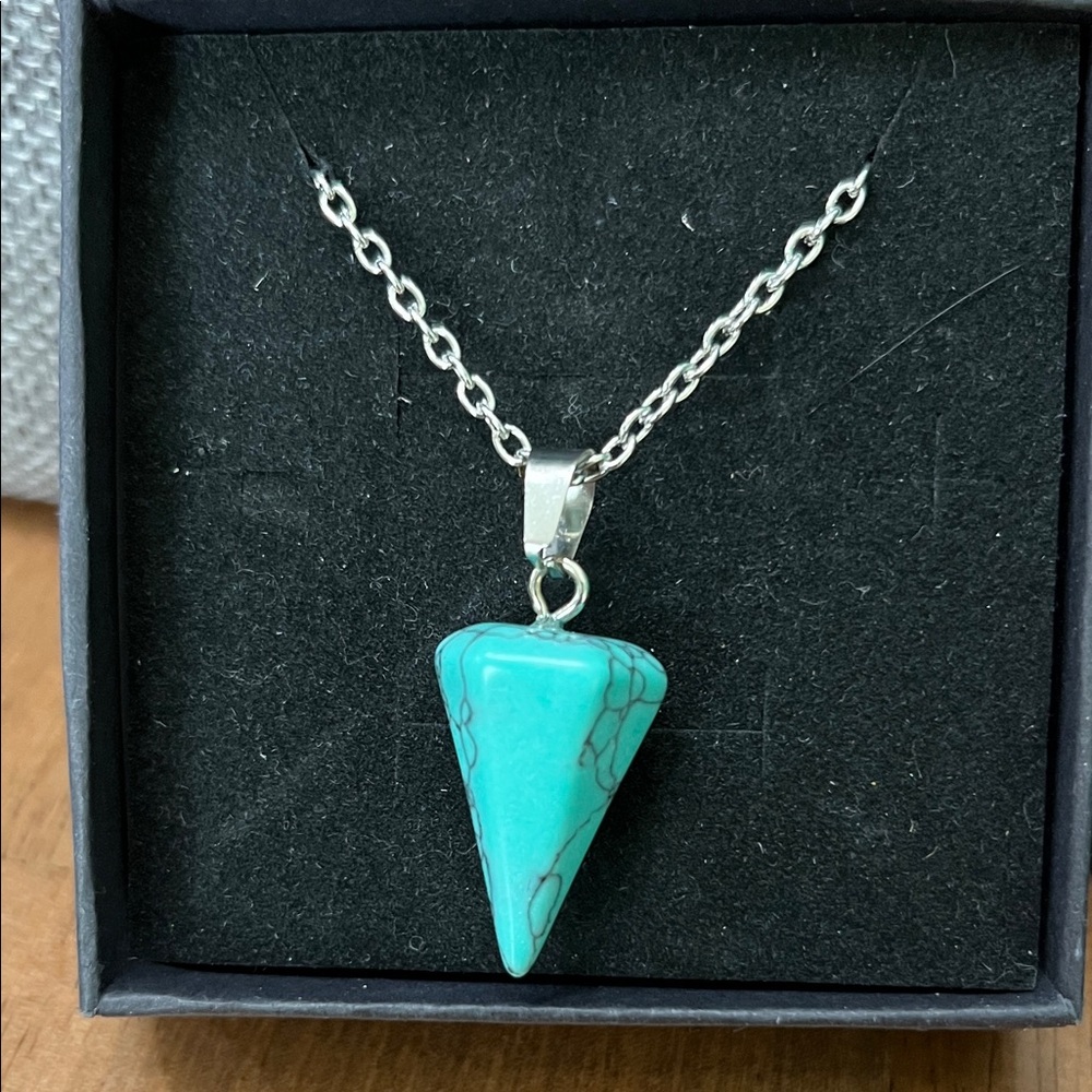 Turquoise Pendant Necklace with Silver Chain